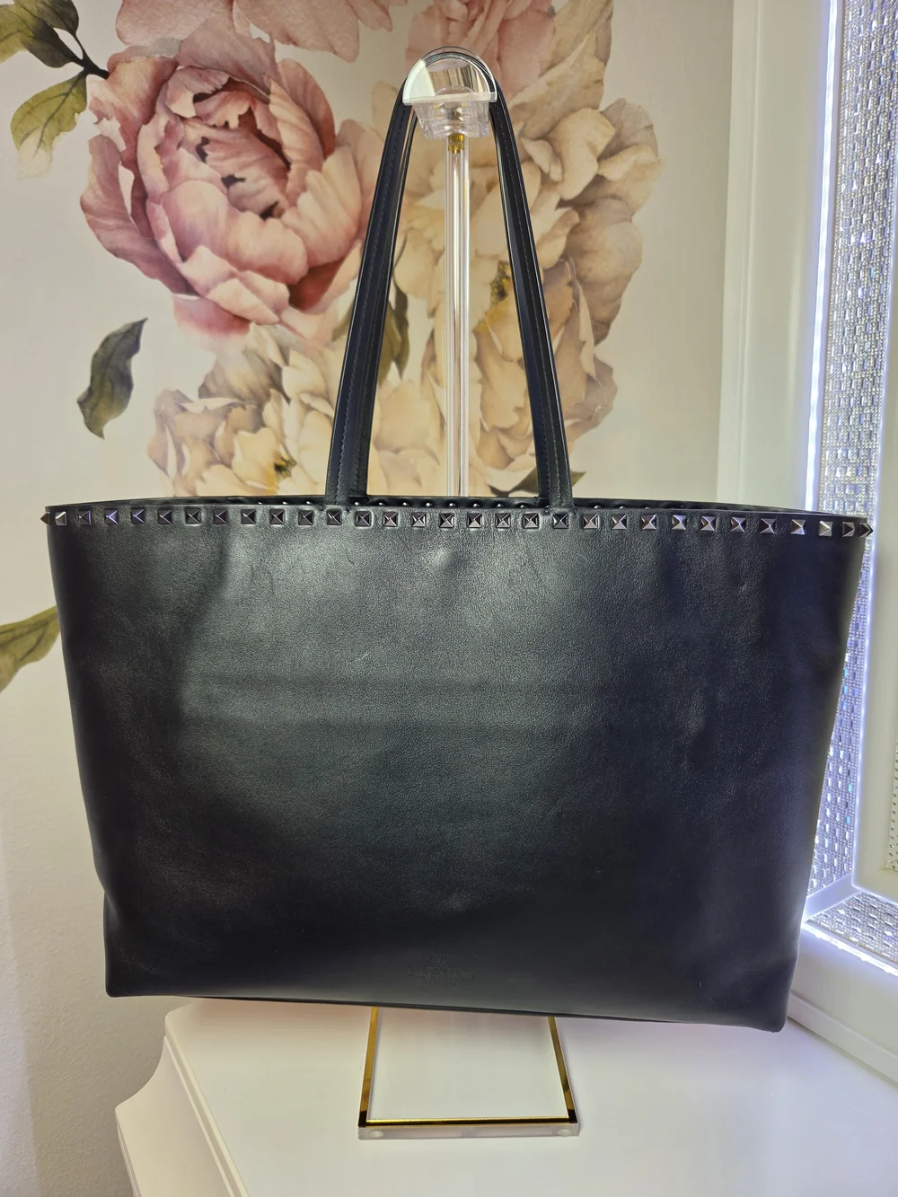 Authentic Valentino Garavani x Undercover Rockstud Rose Black Leather Tote